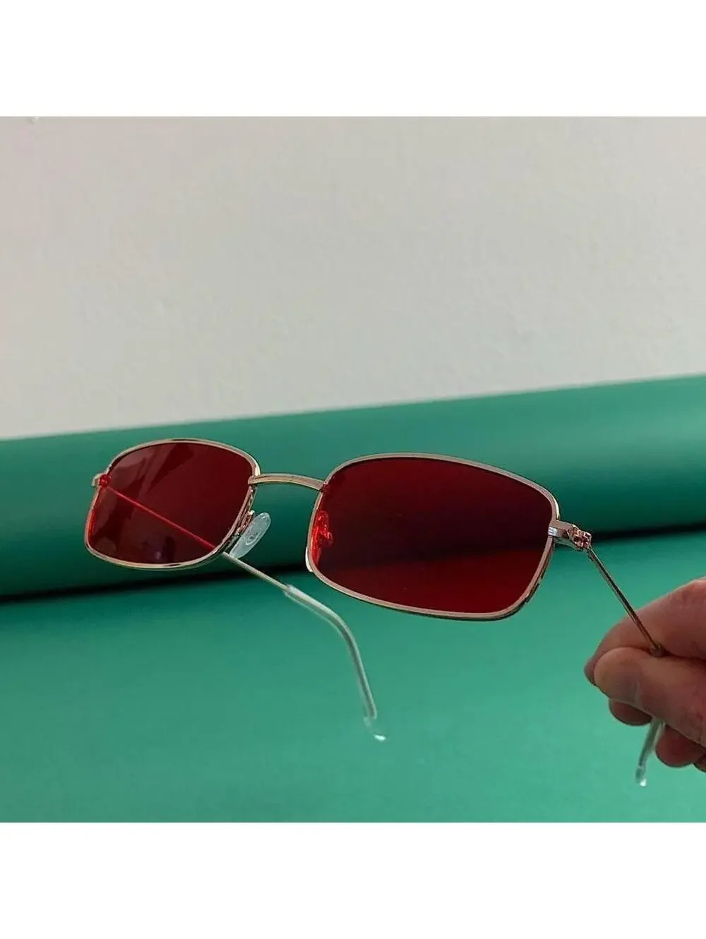 Y2k 90s 2000s vintage unique slim style gold trim sunglasses. Gold trim with
